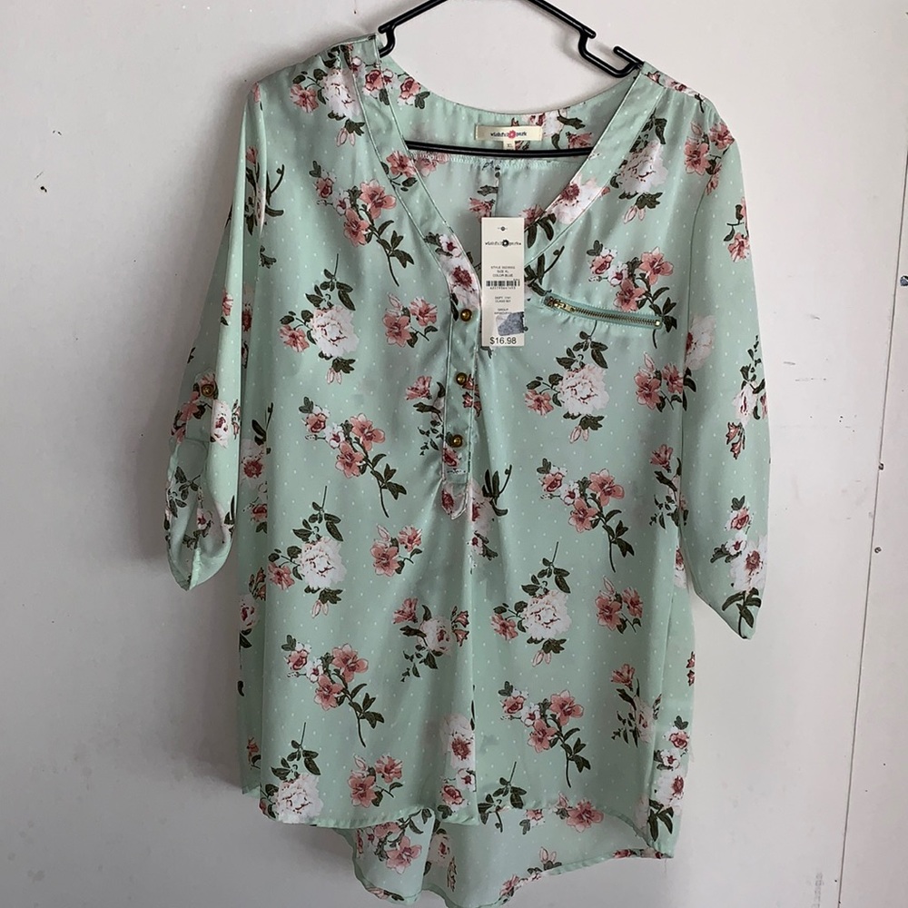 Mint floral blouse